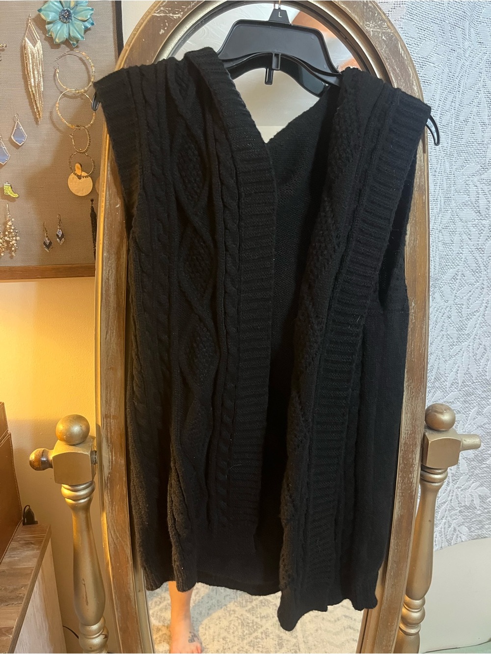 Amazon Black Cable-Knit Open-Front Sweater Vest